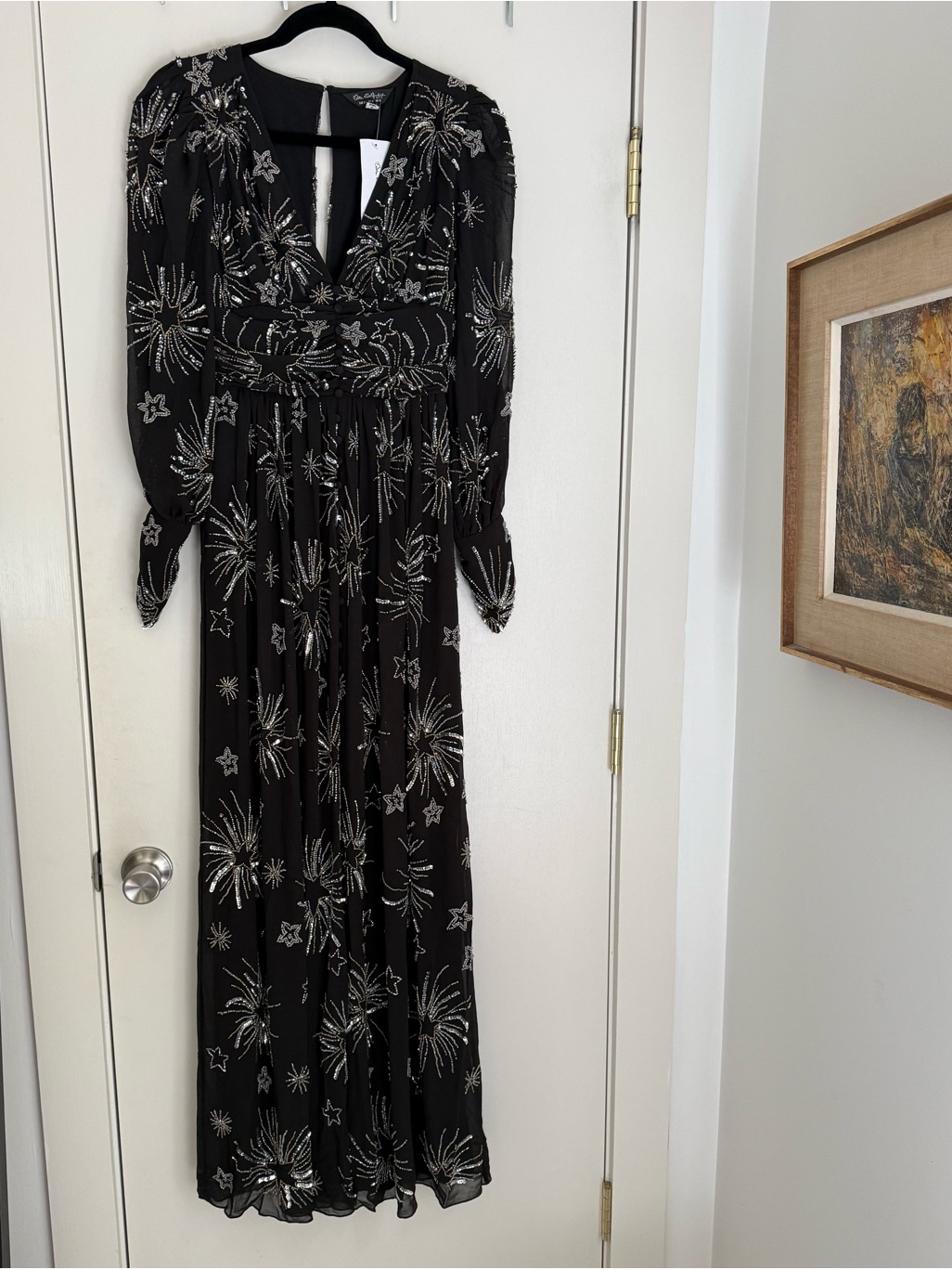Miss Selfridge Beaded Long Sleeve Maxi Dress In Black